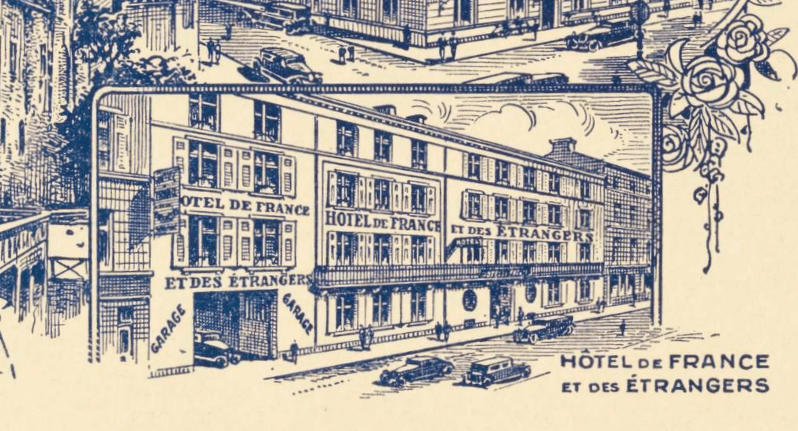 Ancienne publicité illustrée de l’Hôtel de France et des Étrangers à Niort, début XXᵉ siècle.